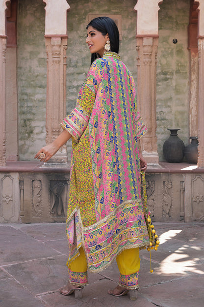 Yellow Crepe Kaftan Pant Set Designer Traditional Festive Look